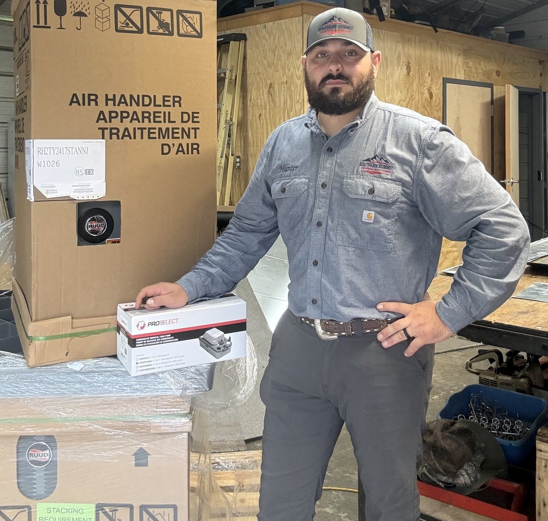 Hunter McSwain, co-owner of Southern Summit Heating & Cooling, in the shop in Hickory, North Carolina