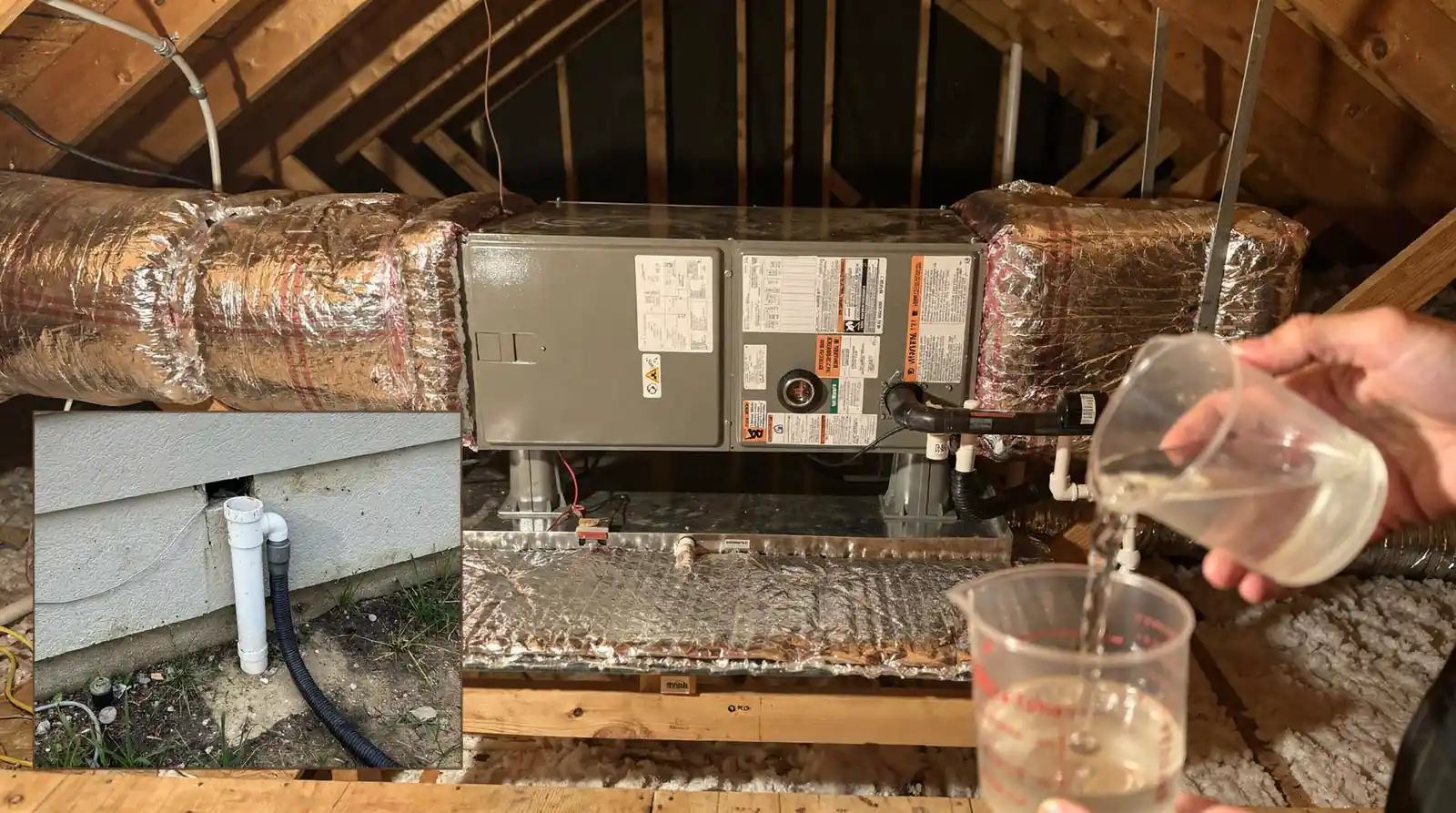 A wet/dry vacuum placed at the outdoor drain line exit can pull a clog free